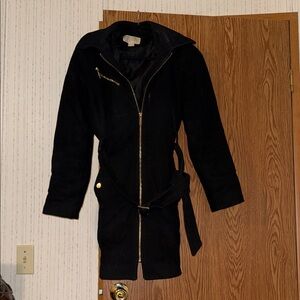 Michael Kors Black Trench Coat with Gold Accents